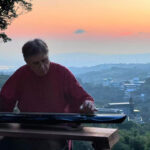 Close-up of playing during a beautiful sunset at the Taipei Qin Hall (臺北琴道舘) in Taiwan.